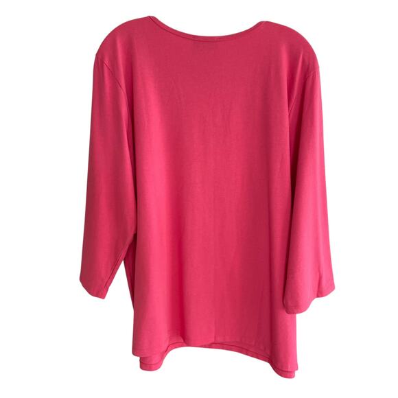 Quacker Factory Top 2X Pink Palm Tree Sparkle Rhinestones Tropical Beachy Fun - Picture 13 of 13